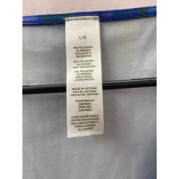 Women's Size LG Blue & Green Cap Sleeve V-Neck Pull-over Blouse w Buckle Accent - Picture 7 of 9